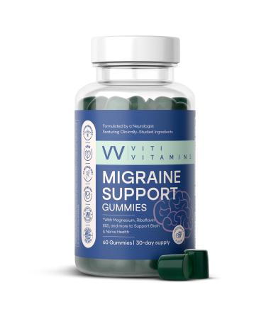 Viti Vitamins Migraine Gummy Headache and Migraine Relief Supplement with Magnesium Glycinate CoQ10 Feverfew B6 Ginger and Riboflavin 60 Gummies