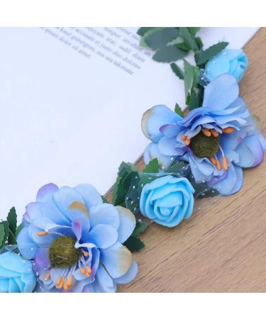 Lurrose Bohemia Floral Wreath Bridal Headband Decorative Garland Simulation Flower Crown for Festival Wedding Blue Sky-blue - Buy Online on GoSupps.com