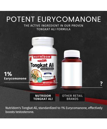 Nutridom Tongkat Ali Supplement for Men 200mg - Non-GMO Vegan Gluten Free Soy and Dairy Free Made in Canada (60 Veggie Caspules) - Buy Online on GoSupps.com