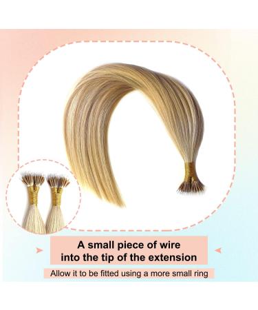 KOCONI Nano Ring Real Human Hair Extensions 18 Inch #18/613 Ash Blonde Mix Bleach Blonde | Remy Nano Tip Hair Extension 50g - Buy Online on GoSupps.com