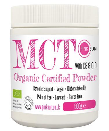 PINK SUN Organic MCT Oil Powder 500g C8 and C10 with Acacia Fibre - Support Keto Diet - from Coconut Oil Food Grade Gluten Free Vegan Vegetarian No Preservatives