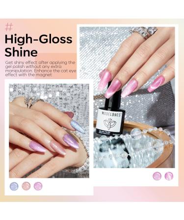 Modelones Holographic Glitter Cat Eye Gel Nail Polish Kit - 6 Color Set with Magnet, Rainbow Pastel Soak Off Led Gel - Nail Art Manicure Salon DIY - Buy Online on GoSupps.com