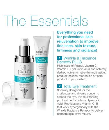 MD Complete Eye Wrinkle Duo - Wrinkle & Radiance Remedy + Total Eye Treatment | Dermatologist Approved Skincare | Retinol 1.0 fl oz + Hyaluronic Acid 0.5 fl oz - Buy Online on GoSupps.com