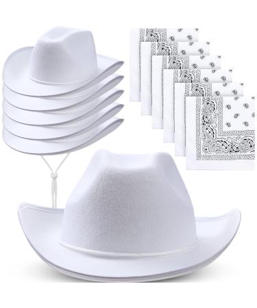 12 Pcs Adult Cowboy Hat for Women and Men Western Cowgirl Hats with Adjustable Drawstring and Cowboy Party Paisley Bandana White