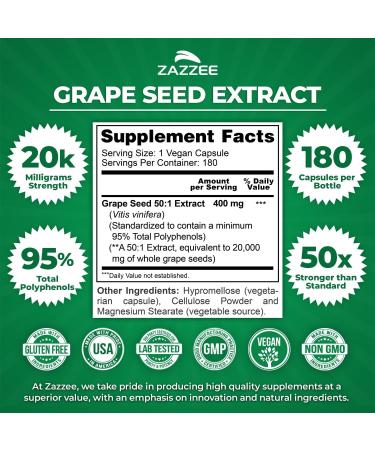Zazzee Herbal Cardio Support Bundle | 50:1 Grape Seed Extract Capsules Plus USDA Organic Garlic Capsules | Non-GMO Vegan & ISO Lab Tested - Buy Online on GoSupps.com