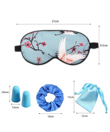 1 Set Sleep Masks with Earplug Storage Bag and Hair Scrunchies Silk Sleep Mask Sleeping Eye Mask Eye Cover Crane Pattern Silk Eye Mask with Adjustable Strap for Women Men Night Sleep (Blue Crane) - Buy Online on GoSupps.com