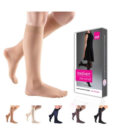 mediven sheer & soft for Women  30-40 mmHg Calf High Closed Toe Compression Stockings  Natural  III-Petite Natural III