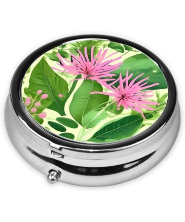 Shop Pink Plant Flowers Round Pill Box | 3 Compartment Travel Organizer - Perfect for International Use - Buy Online on GoSupps.com