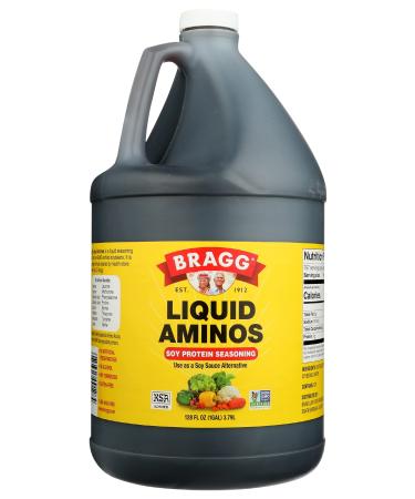 Bragg Liquid Aminos All Purpose Seasoning  Soy Sauce Alternative  Gluten Free, No GMOs, Kosher Certified, 1 Gallon Liquid Aminos 128 Fl Oz (Pack of 1)