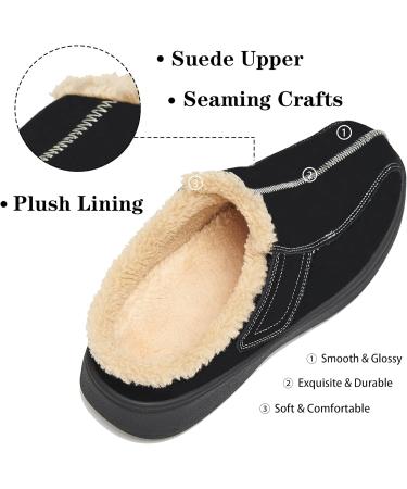EVGLOW Men's Suede Leather House Slippers with Arch Support, Non Slip, Christmas Gift, Size US 12-12.5, All Black - Buy Online on GoSupps.com