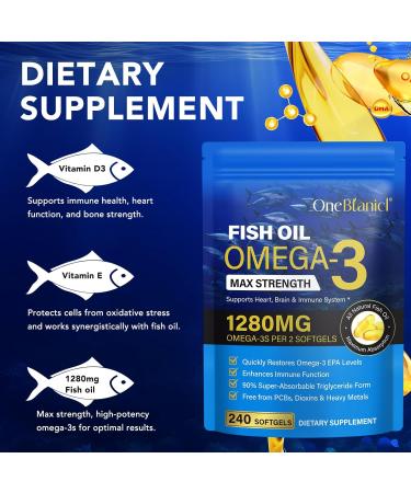Omega 3 Fish Oil | 240 Lemon Flavored Softgels | Omega 3 Supplements Support Heart Brain Eyes & Immune Health | Easily Absorbed Gluten-Free & Non-GMO - Buy Online on GoSupps.com