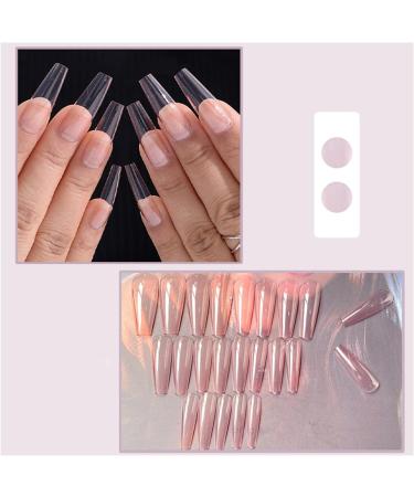 Transparent Pink Glossy Fake Nail Coffin Long Press on Nails Tips Nail Art Decoration for Women and Girls Manicure 24pc - Buy Online on GoSupps.com