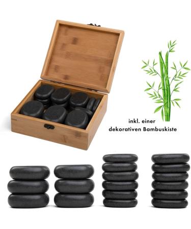 Hot Stone Massage Stones Set - 18 Basalt Stones for Wellness & Therapy | Decorative Bamboo Box | Ideal for Relaxation & Heat Treatment - Buy Online on GoSupps.com