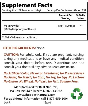 Best Naturals 100% Pure MSM Powder - 1lb | Natural Sulfur Supplement - Buy Online on GoSupps.com