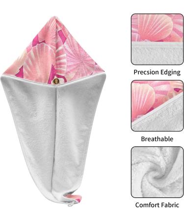 Pink Seashells Hair Towel 2 Pack - Super Absorbent Quick Dry Hair Turbans for Women & Girls - Buy Online on GoSupps.com