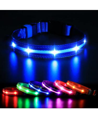 Masbrill light neck dog Dogs Charging LED dog collar luminous 3 flashing light waterproof adjustable Illuminated safety collar for small medium large dogs blue L l (48-60cm/19-23.6inch) blue