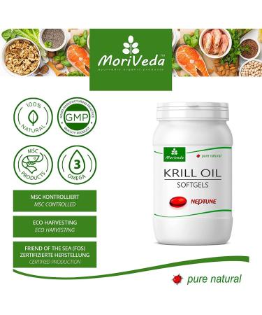 MoriVeda Neptune Krill Oil Capsules | Omega 3-6-9, Astaxanthin, Antioxidants & Vitamin E | ISO & MSC Certified | 270 Softgels - Buy Online on GoSupps.com