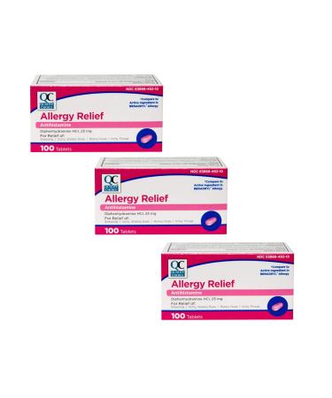 Quality Choice Allergy Relief Antihistamine Diphenhydramine Tablets 100 Count - Pack of 3