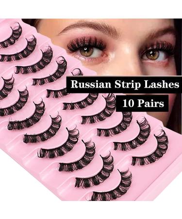 Buy 10 Pairs Russian Strip Lashes - D Curl Faux Mink - Natural Fluffy Volume Wispy 3D Effect | International Shipping - Buy Online on GoSupps.com
