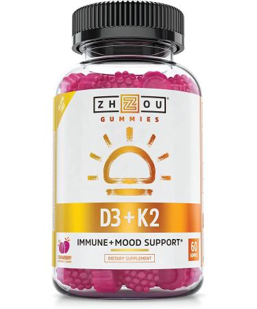 Zhou Nutrition K2 + D3 Strawberry Gummies - 60 Count for Bone & Immune Health - Buy Online on GoSupps.com