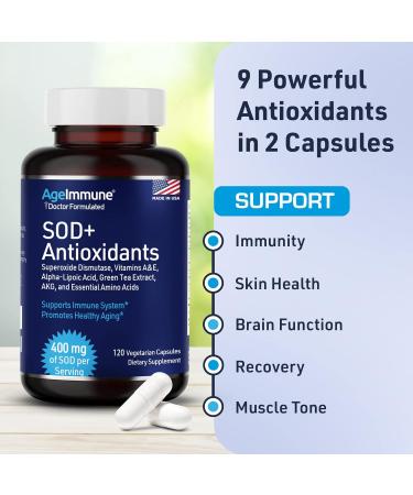 SOD Antioxidants Supplement for Healthy Aging - 400mg Superoxide Dismutase L-Arginine Vitamins A & E - Immune Support - 120 Capsules - Buy Online on GoSupps.com