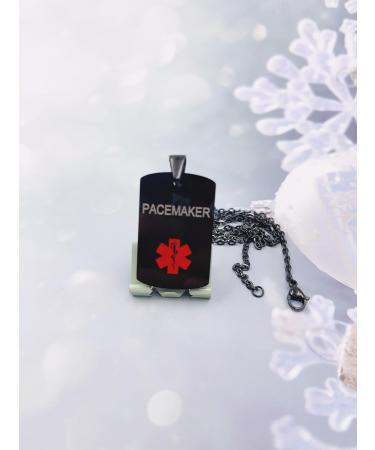 Black Medical Alert Necklace for Men & Women - Engraved Stainless Steel ID Tag | Emergency Medical Jewelry Chain - Buy Online on GoSupps.com