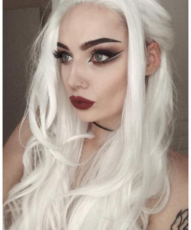 Kunsthaar wig 61 cm platinum blonde natural waves half-hand-made with middle parting glue-free 60# U-part lace heat-resistant fiber for women