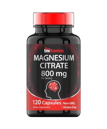 TNVitamins Magnesium Citrate 800 MG - 120 Capsules | Two Month Supply! | Pure Magnesium Citrate Powder Capsules | Citrato De Magnesio | Non-GMO | Produced in The USA! 120 Count (Pack of 1)