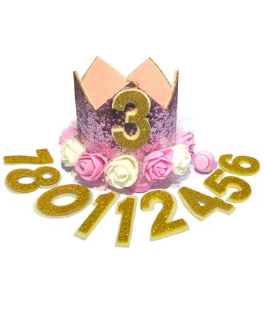 POSAPET Crown Dog Birthday Hat Reusable Doggie Birthday Party Hat for Pets Glitter Crown Hats for Dogs Cats Kitten Headband Hats Pink