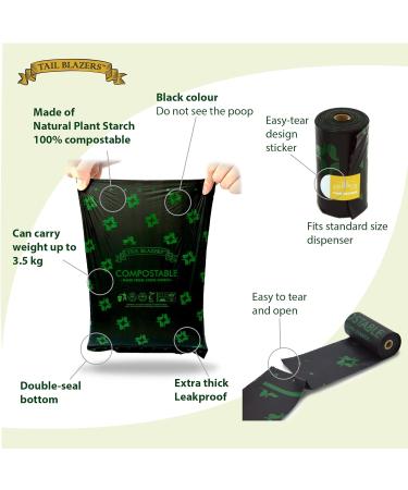 TAIL BLAZERS Compostable Dog Poo Bags 270 - Corn Starch Waste Bag Rolls | Thick Double Seal Leak Proof | FREE Dispenser | Easy Tear Dog Poop Bags - Buy Online on GoSupps.com