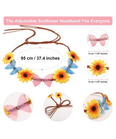 AWAYTR Sunflower Headband Hippie Flower Crown for Women - Set of 8 | Adjustable Daisy Hair Wreath for Girls - Mixed Color Sunflower Hair Accessories - Buy Online on GoSupps.com