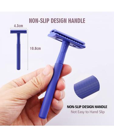 Copper Single Blade Razor - Gentle Close Shave Eco-Friendly Double Edge Safety Razor with 10 Blade Refills - Perfect for Sensitive Skin - Indigo Purple - Buy Online on GoSupps.com