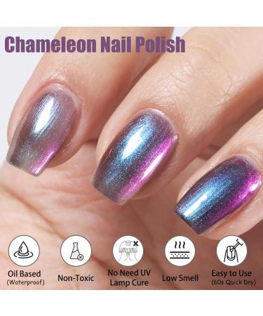 NLFOX Holographic Nail Polish - 15ml Chameleon Blue Nail Polish - Purple Glossy Shiny Nail Varnish - Shimmer Chrome Nail Art Varnish - No Need Cure Nail Polish for Women DIY at Home - Buy Online on GoSupps.com