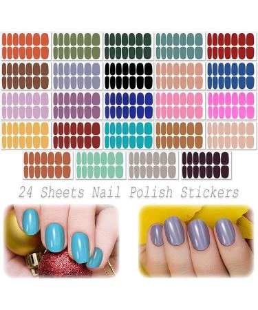 DANNEASY Solid Color Nail Polish Strips - 24 Adhesive Nail Stickers for Women with Nail File & Cuticle Stick - Buy Online on GoSupps.com