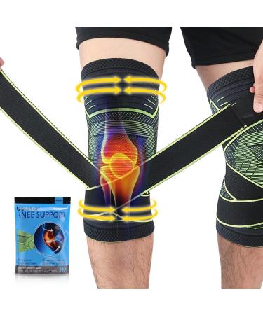 Beister 1 Pair Knee Compression Sleeves with Adjustable Straps for Men & Women Professional Knee Support Brace for Meniscus Tear Arthritis Sports Joint Pain Relief Running Basketball Green M