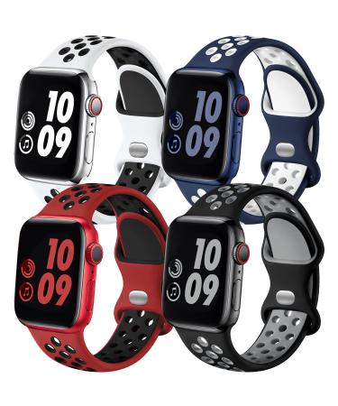 Adorve 4 Pack Sport Bands Compatible with Apple Watch 41mm 40mm 38mm 45mm 44mm 42mm for Women Men Durable Breathable Soft Silicone Replacement Wrist Strap for iWatch SE Series 7 6 5 4 3 2 1 S/M M/L BlueWhite/WhiteBlack/BlackGray/RedBlack 42mm/44mm/45mm/49