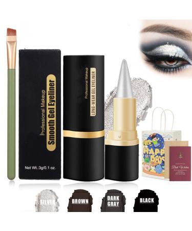 Ayky Eyeliner Ayky Eye Liner Ayky Eyeliner Cream Ayky Long Wear Gel Eyeliner Ayky Natural Black Eyeliner Cream Eye Black Smokey Eyeshadow Palette Stick Goth Halloween Makeup (Silver)