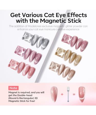 Modelones Cat Eye Gel Nail Polish Set 6 Colors Holographic Nude Gray Brown Gel Polish Glitter 9D Magnetic Gel Polish Pink Gel Polish with Magnet Nail Art DIY Salon For Women - Buy Online on GoSupps.com