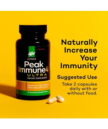 Daiwa PeakImmune4 Natural Immune Support Supplement | Enhances NK Cell Function with RBAC Rice Branand Mycelia Extract from Shiitake Mushrooms | Ultra Strength PeakImmune4 Ultra 30 Count (Pack of 1) - Buy Online on GoSupps.com