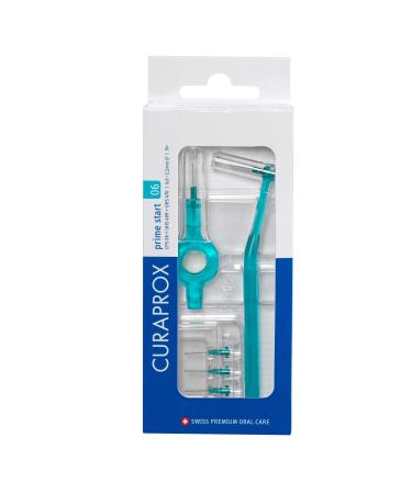 Curaprox CPS 06 Prime Start Interdental Brushes Set, 5 interdental Brushes CPS 06 Prime + 1 Holder UHS 409 + 1 Holder UHS 470, 0.6 mm to 2.2 mm, Turquoise 06 prime start Turquoise