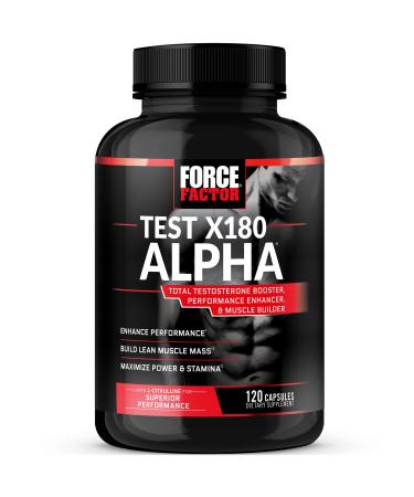 Force Factor Test X180 Alpha Testosterone Booster for Men Testosterone Supplement to Help Build Lean Muscle Increase Strength and Power 120 Capsules (Package May Vary)