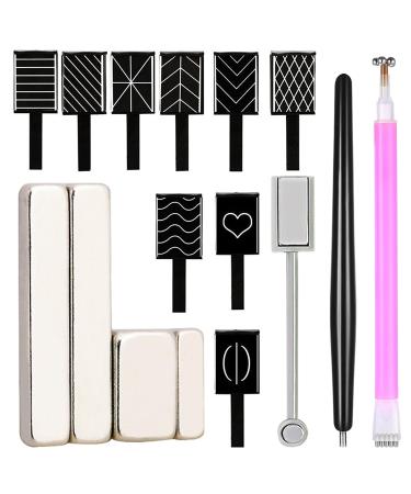16 Pieces Nail Art Magnet Tool Set For Cat Eye Nail Polish Magnet Wand Magnetic Nail Pen Dual Ended Cat Eye Magnet Wand Magnet Stick For DIY Gel Polish Gradient Nail Art Designs Magnets SET1