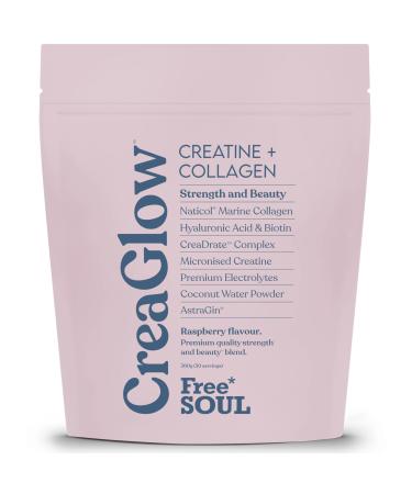 CreaGlow Naticol Marine Collagen + Creatine Monohydrate + Electrolytes Powder | Glow & Strength All in 1 with Magnesium Vitamin C Biotin & Hyaluronic Acid | Raspberry Flavoured | Free Soul