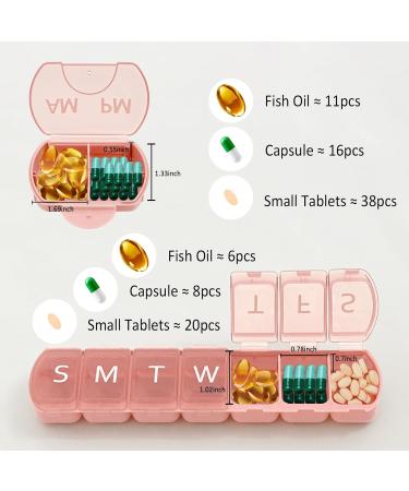 2 Pack Pill Organizer Set - Weekly & Daily AM/PM Large Capacity Travel Case for Vitamins & Supplements - Pink - Buy Online on GoSupps.com