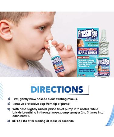 Pressureze Kids All-Natural Sterile Nasal Spray - Fast Relief for Sinus Allergies & Congestion | 130 Sprays - 18ml/0.6fl oz (1 Pack) - Buy Online on GoSupps.com