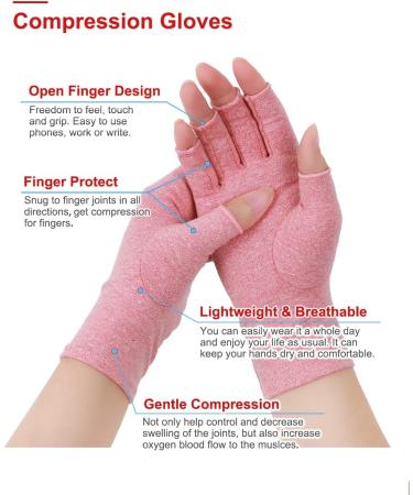 Donfri 2 Pairs Compression Arthritis Gloves - Fingerless Carpal Tunnel Pain Relief for Men & Women - Hand Support & Wrist Brace for Rheumatoid Arthritis Tendonitis Swelling - Medium Pink - Buy Online on GoSupps.com