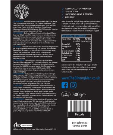 The Biltong Man Droewors Sticks - High Protein Keto-Friendly South African Beef Sausage 500g - Buy Online on GoSupps.com