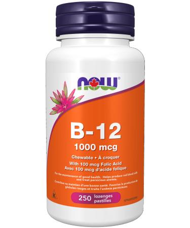 Now B-12 1000mcg+Folic Acid 100mcg 250chews Unflavored 250 count (Pack of 1)
