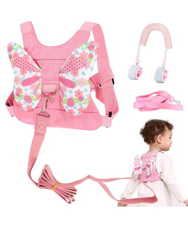 3 in 1 Toddler Harness Leashes + Anti Lost Wrist Link, Walking Wristband Safety Backpack for Toddlers, Child Anti Lost Leash Baby Cute Assistant Strap Belt for Kids Girls Outdoor Activity (Butterfly)