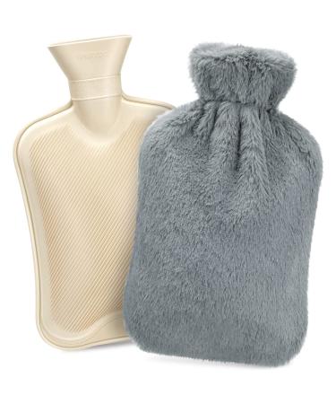 Heat bottle with cover DAWDIX 2L hot water bottle bed bottle heat bottle heat bottle hot water bottle hot water bottle with soft fleece coating bed bottle gift for women mother 0#gray